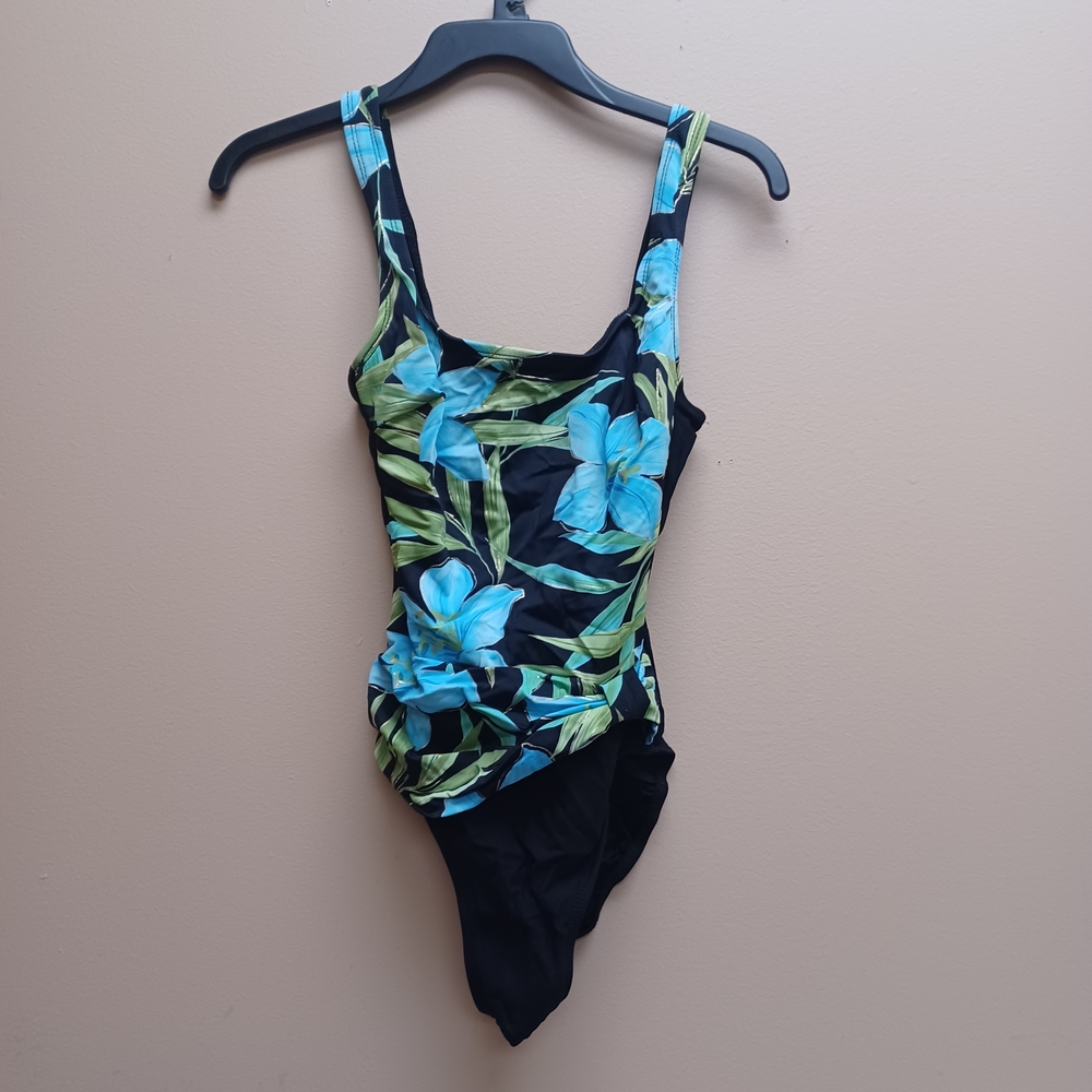 Swimsuit Black and Blue Floral One Piece - 8 - Picture 7 of 9